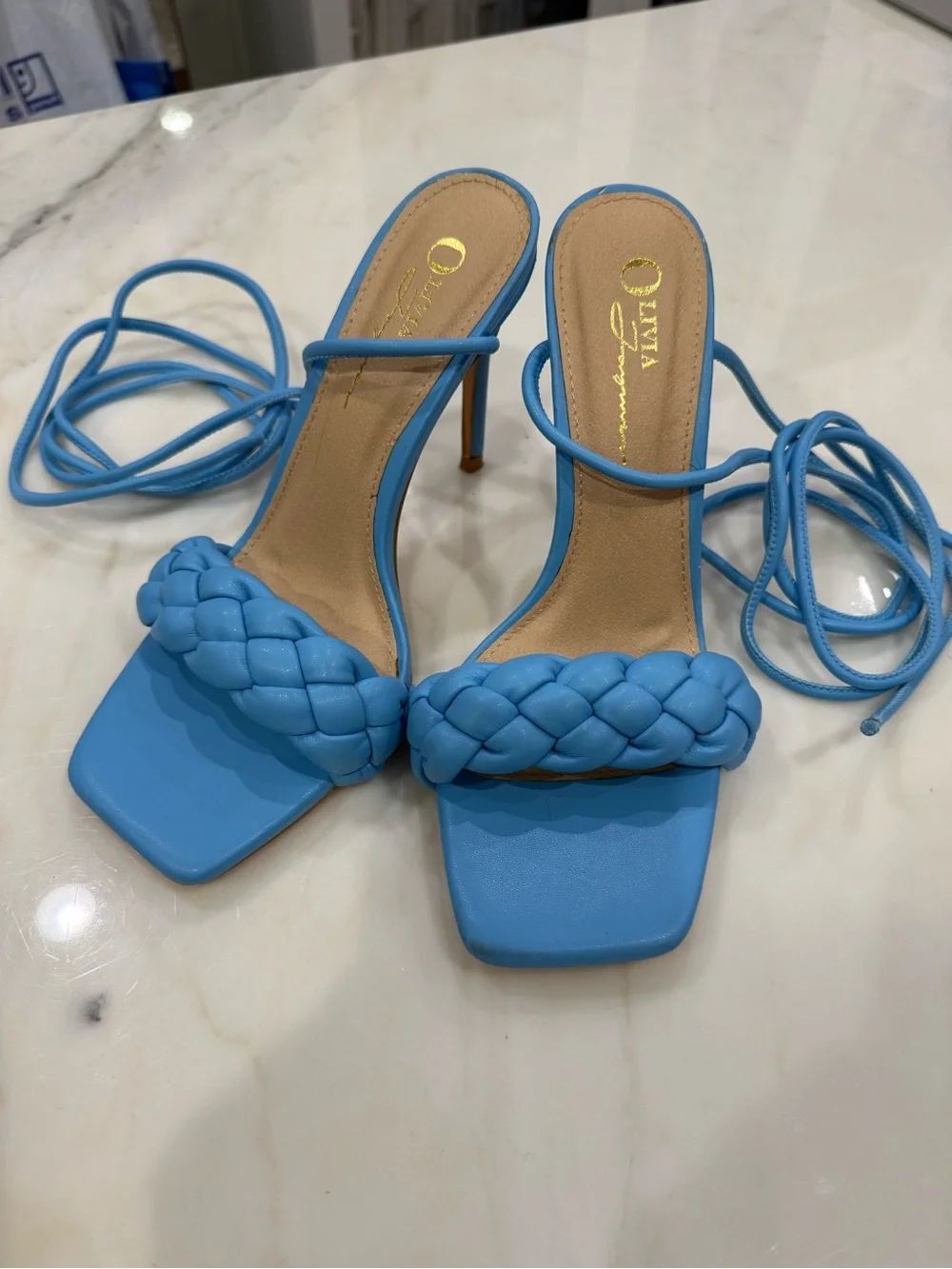 Olivia Blue Braided Strap Heeled Sandals